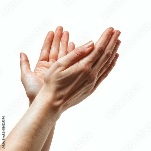 Woman cupping hands as if holding something fragile, offering support, or protecting something precious