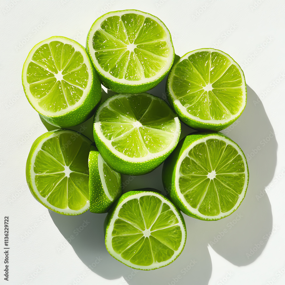 Fresh green lime halves arranged beautifully on a clean surface.