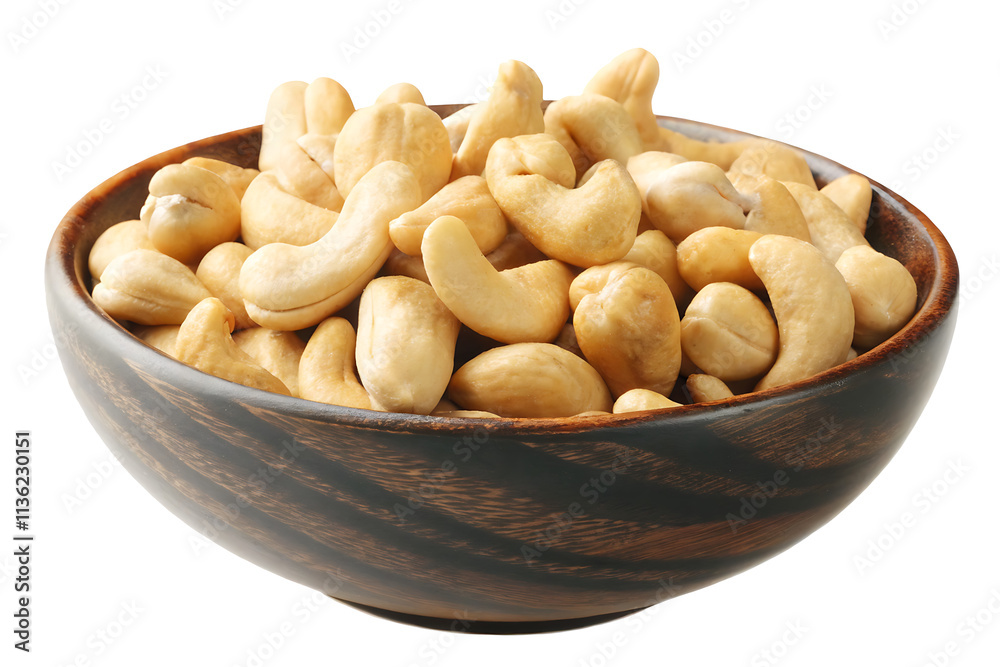 Cashew nuts in a bowl isolate on white background.AI GENERATED Cashew nuts in a bowl isolate on white background.AI GENERATED