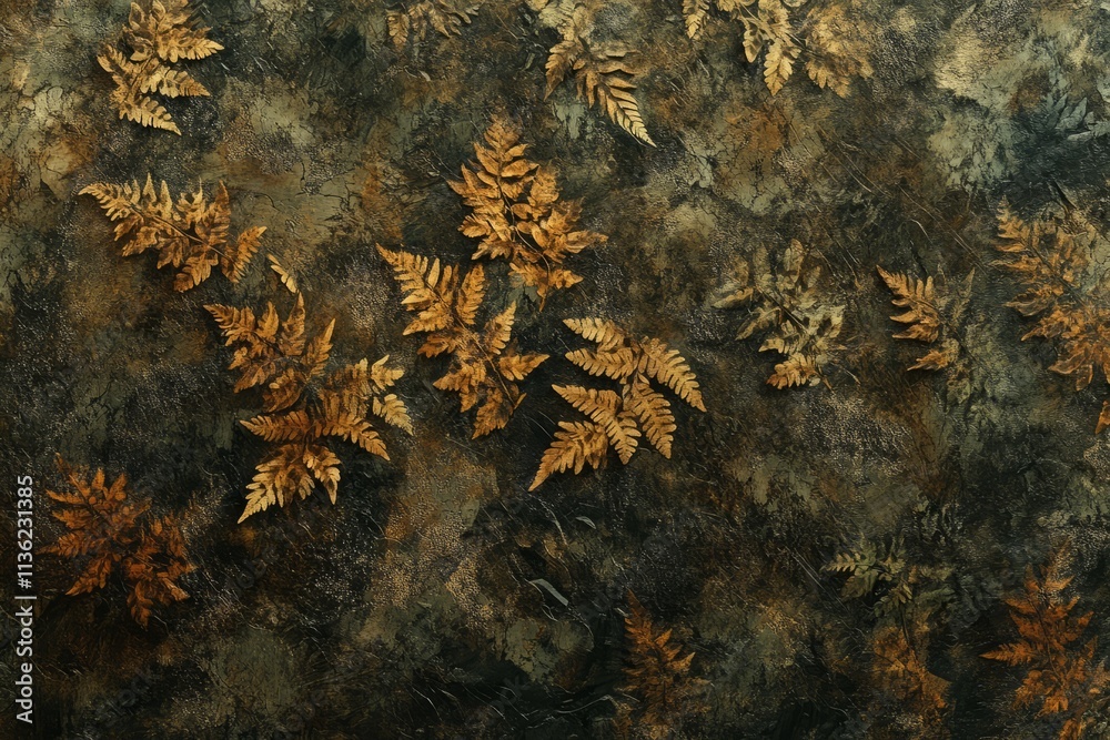 Texture of young fern fronds showcasing detailed patterns and earthy tones in a natural environment Texture of young fern fronds showcasing detailed patterns and earthy tones in a natural environment