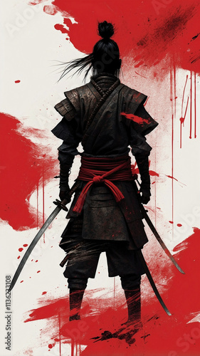 Minimalist Samurai Silhouette in Red and Black Smoke