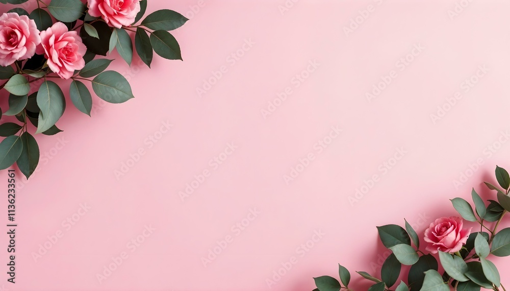 Creative layout made of pink flowers on pink background. Flat lay, top view, copy space Creative layout made of pink flowers on pink background. Flat lay, top view, copy space