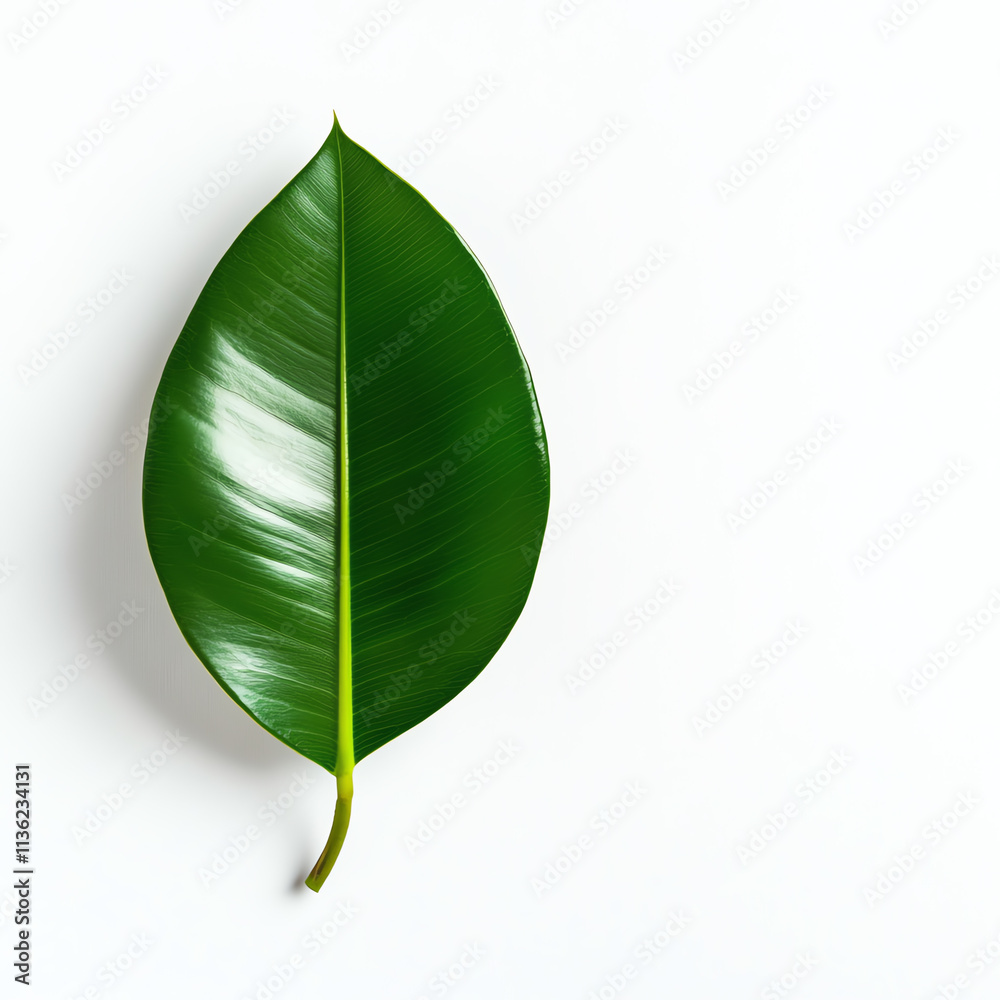 Fototapeta premium A fresh, vibrant green leaf on a clean, white background, symbolizing nature's beauty.