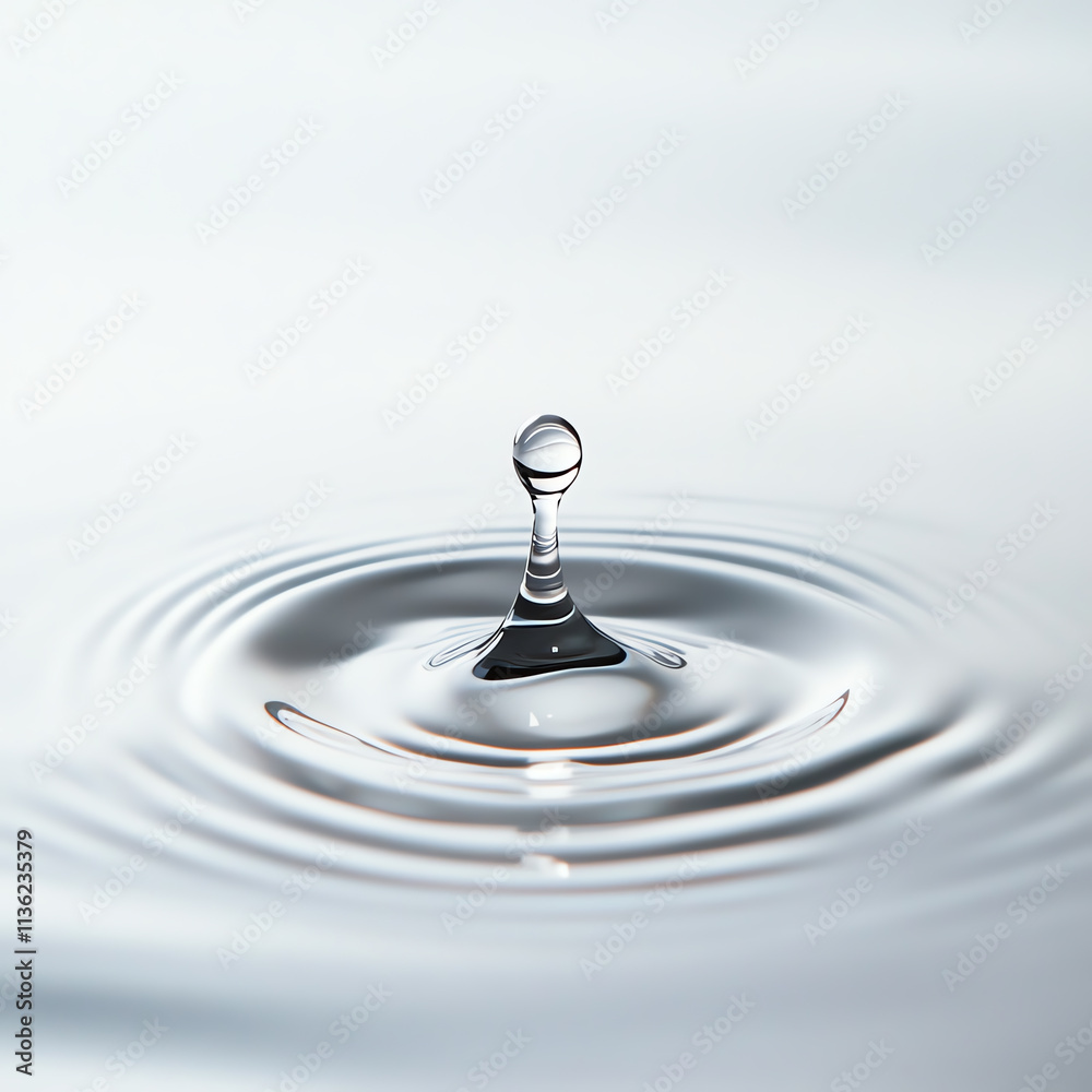 A close-up view of a water droplet creating ripples on a smooth surface. A close-up view of a water droplet creating ripples on a smooth surface.