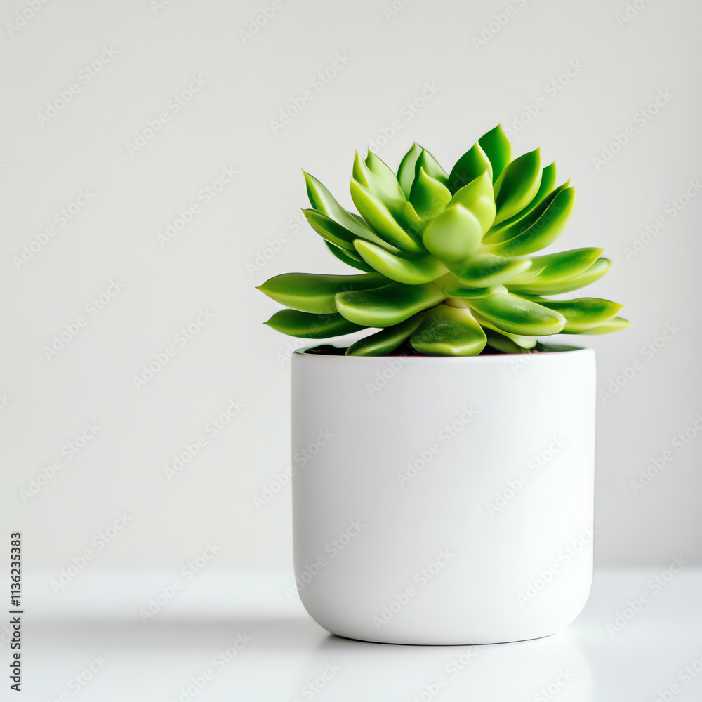 A vibrant, green succulent in a minimalist white pot, adding elegance to any decor. A vibrant, green succulent in a minimalist white pot, adding elegance to any decor.