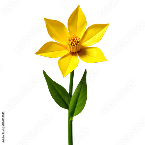 Angled view of a goldenrod yellow origami goldenrod flower isolated on a white transparent background. photo