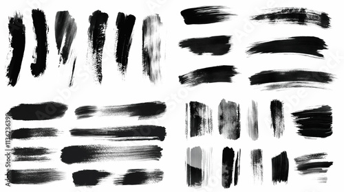 Abstract Black and White Brush Strokes Graphic Design Elements