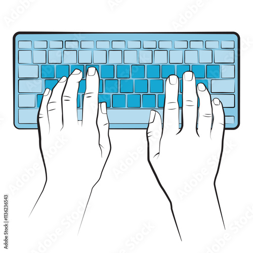 Illustrated hands typing on a computer keyboard