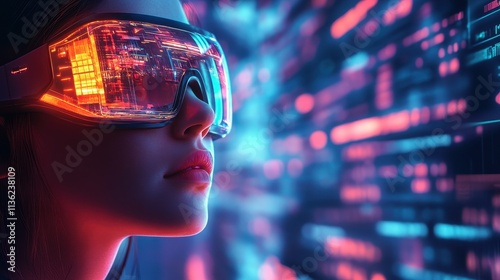 Futuristic Woman in Virtual Reality Headset