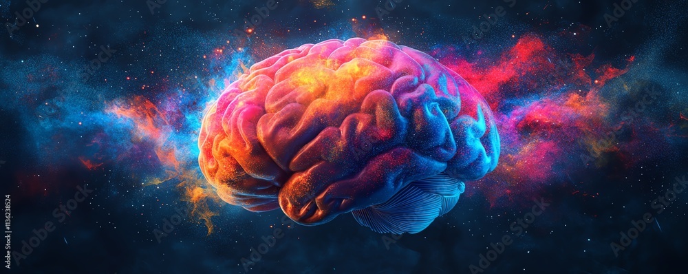 Obraz premium A vibrant, colorful brain illustration with energetic splashes of color, representing the fusion of creative imagination and intellectual power