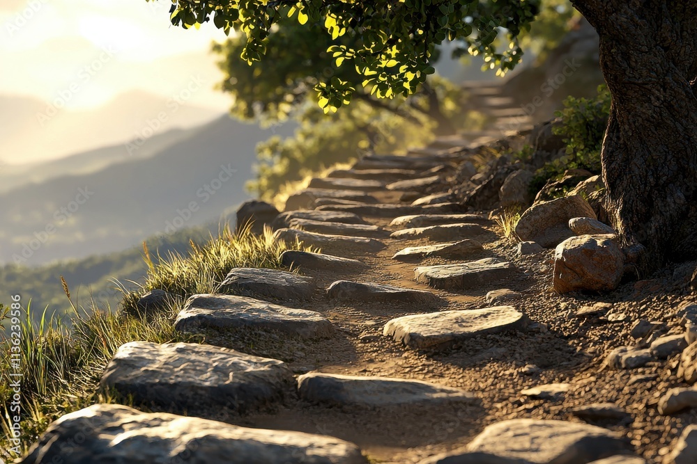 Obraz premium Challenging mountain trail for runners scenic location nature landscape rocky environment ground-level viewpoint adventure concept
