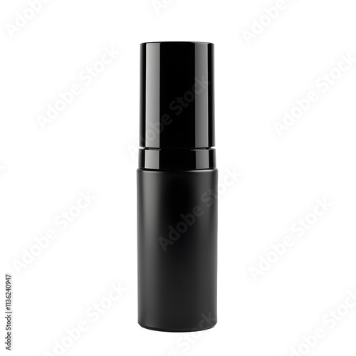 Front view of a black eyeshadow primer bottle with no labels isolated on a white transparent background.