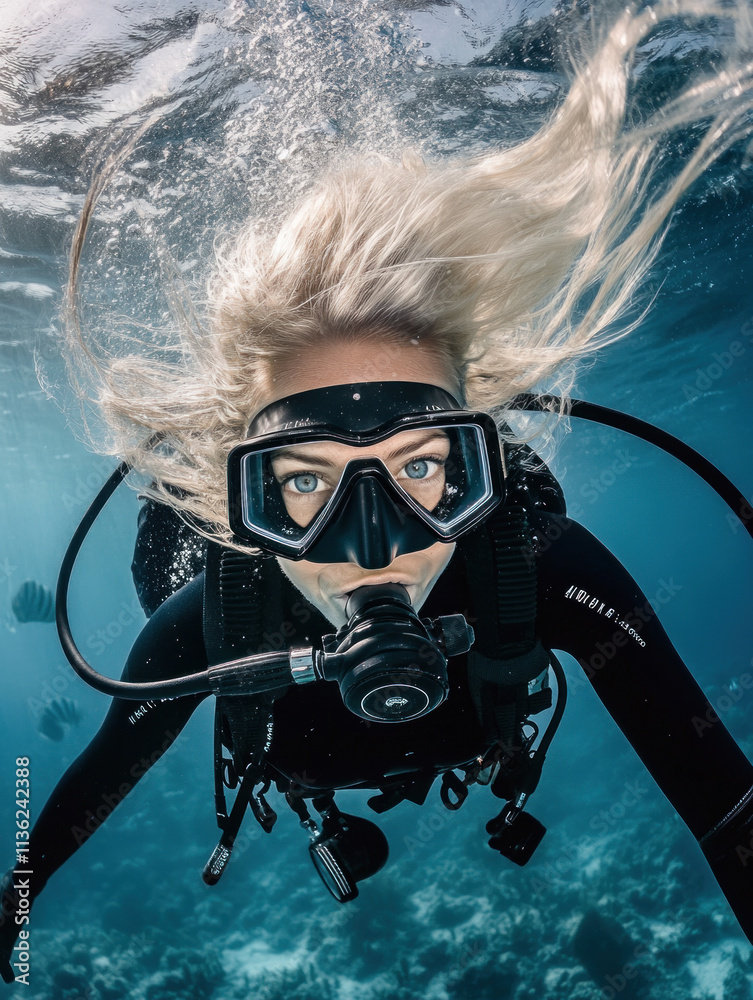 Scuba Diver near coral reef in the under ocean Scuba Diver near coral reef in the under ocean