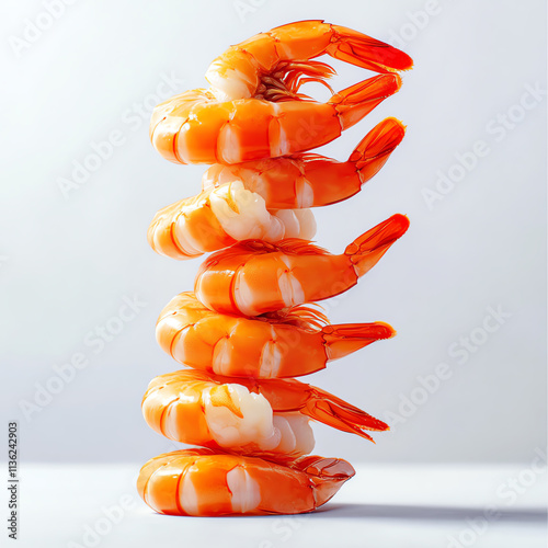Stacked shrimp showcasing vibrant colors and textures for culinary photography.