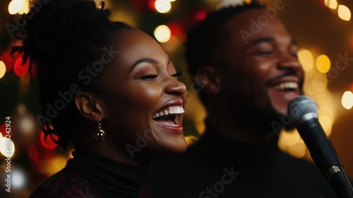 Gospel singers performing christmas music, sharing joyful moments photo