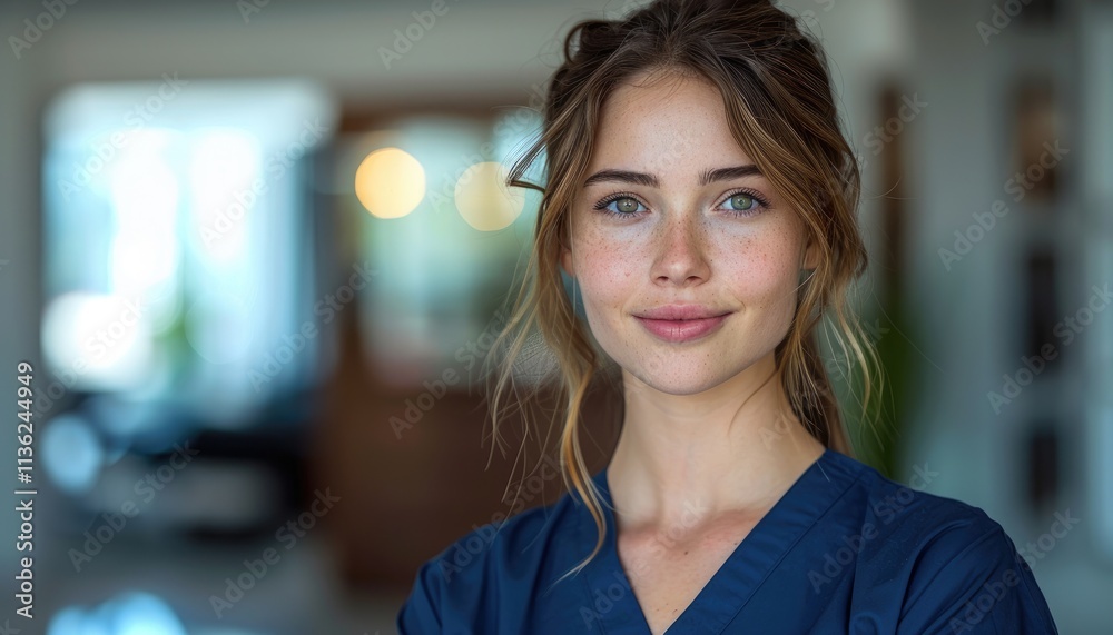 Young Woman Wearing A Blue Medical Scrubs Uniform