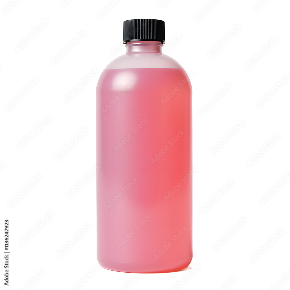 Front view of a light pink toner bottle with no labels isolated on a white transparent background. Front view of a light pink toner bottle with no labels isolated on a white transparent background.