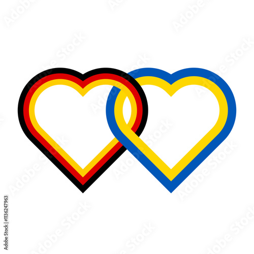 heart shaped ribbon of germany and ukraine flags intertwined. vector illustration isolated on white background