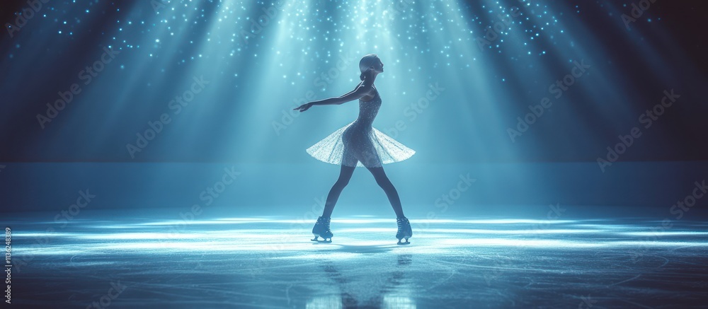 Graceful figure skater in spotlight on ice rink. Graceful figure skater in spotlight on ice rink.