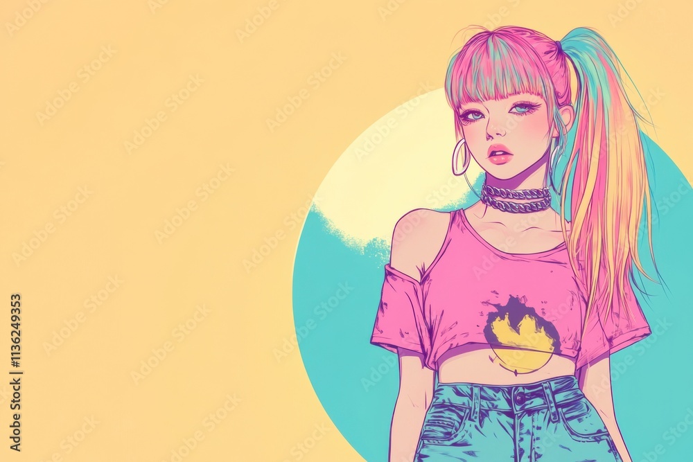 Minimalistic fashion portrait of e girl with trendy hair and outfit for youthful design Minimalistic fashion portrait of e girl with trendy hair and outfit for youthful design
