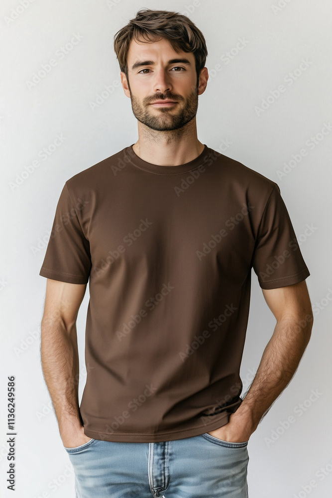 Modern fit basic tee worn by a man in a studio setting displaying style and comfort Modern fit basic tee worn by a man in a studio setting displaying style and comfort
