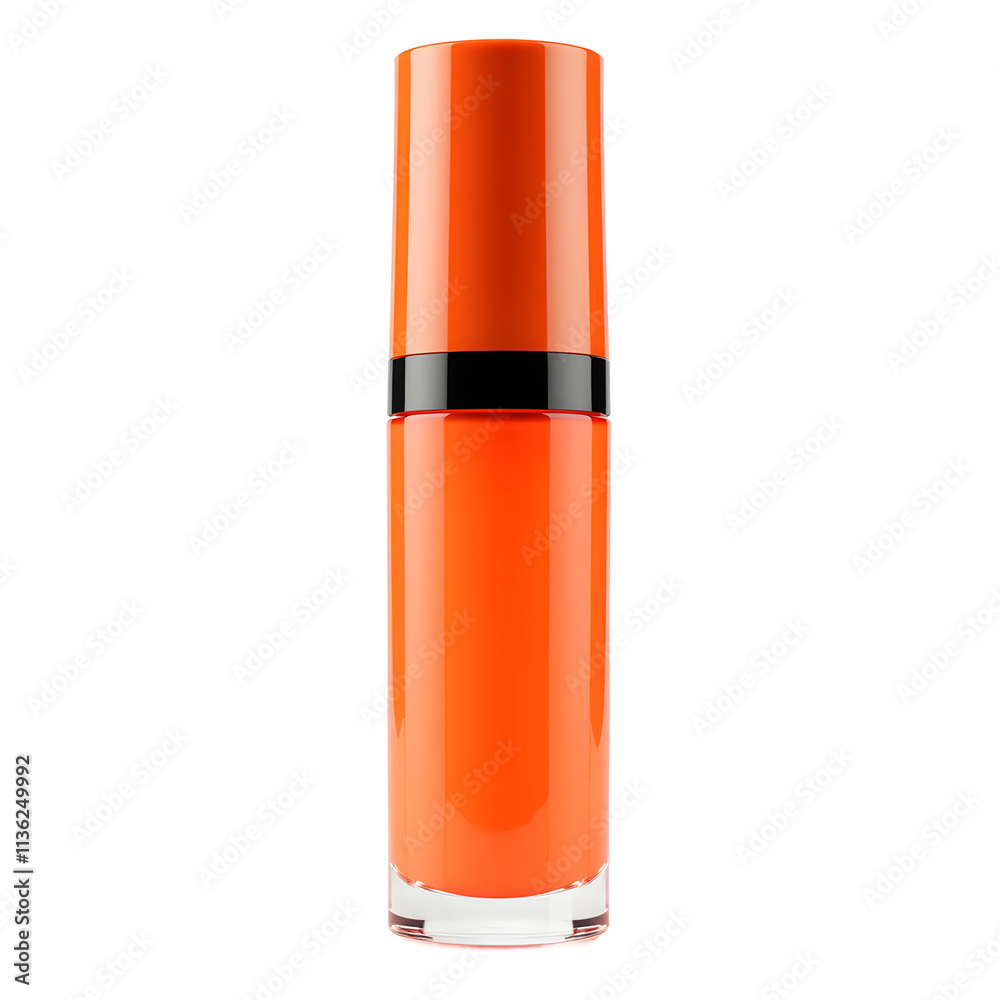 Front view of a orange lip gloss bottle with no labels isolated on a white transparent background. Front view of a orange lip gloss bottle with no labels isolated on a white transparent background.