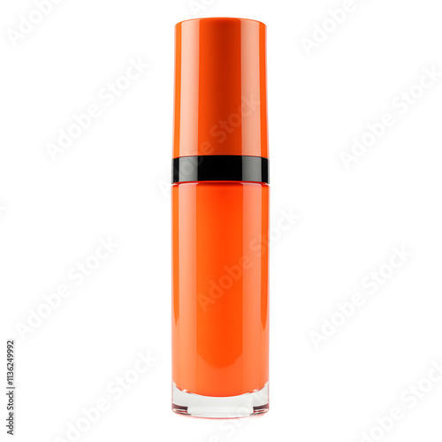 Front view of a orange lip gloss bottle with no labels isolated on a white transparent background.