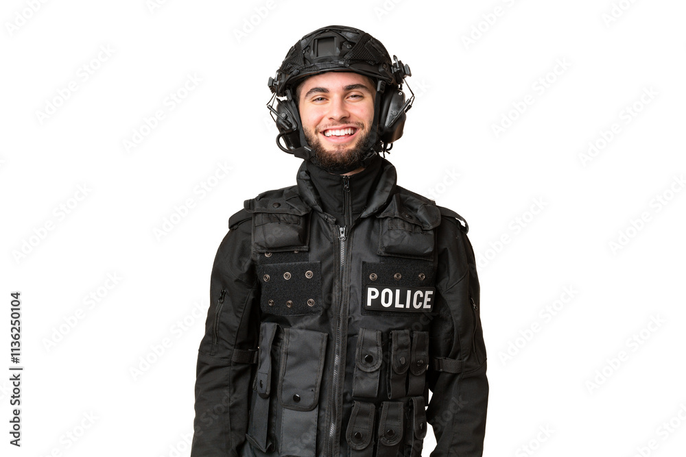 SWAT over isolated chroma key background with surprise facial expression SWAT over isolated chroma key background with surprise facial expression