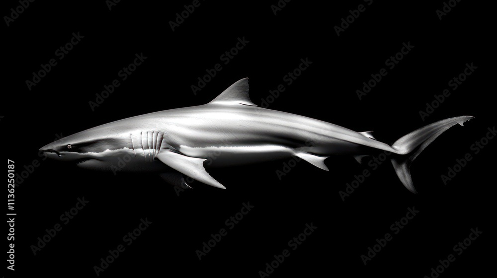 Fototapeta premium Monochrome shark profile against black background.