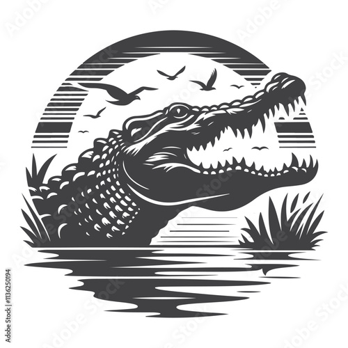 Minimal alligator vector silhouette for creative, jungle, and predator-themed illustrations.