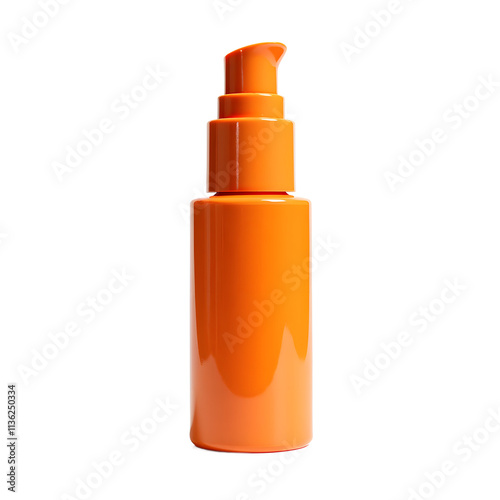 Front view of a orange tinted moisturizer bottle with no labels isolated on a white transparent background.