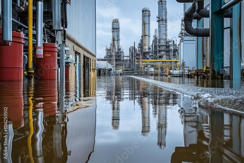 Flooded Industrial Plant: Reflection of Disaster photo