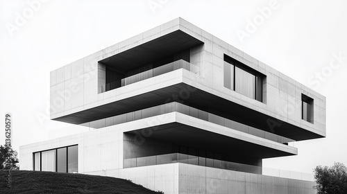 Modern architecture showcases clean lines and monochrome design in a contemporary setting