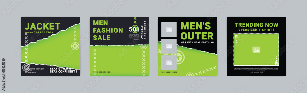 Naklejka premium Social media post template for men's fashion sale. Men's fashion sale promotion banner. Men's fashion discount promotion.