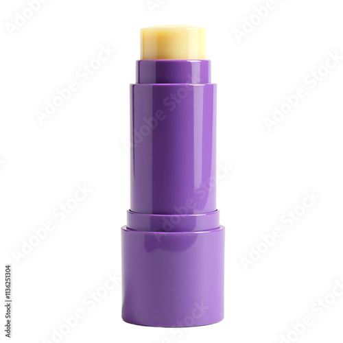 Front view of a purple lip balm bottle with no labels isolated on a white transparent background.