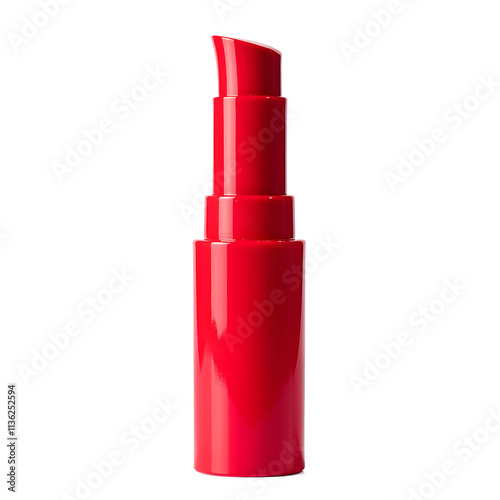 Front view of a red lip gloss bottle with no labels isolated on a white transparent background.