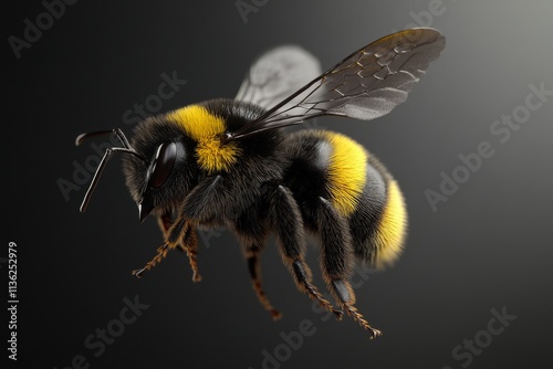 Close-Up of a Bumble Bee in Flight, Detailed 3D Render photo