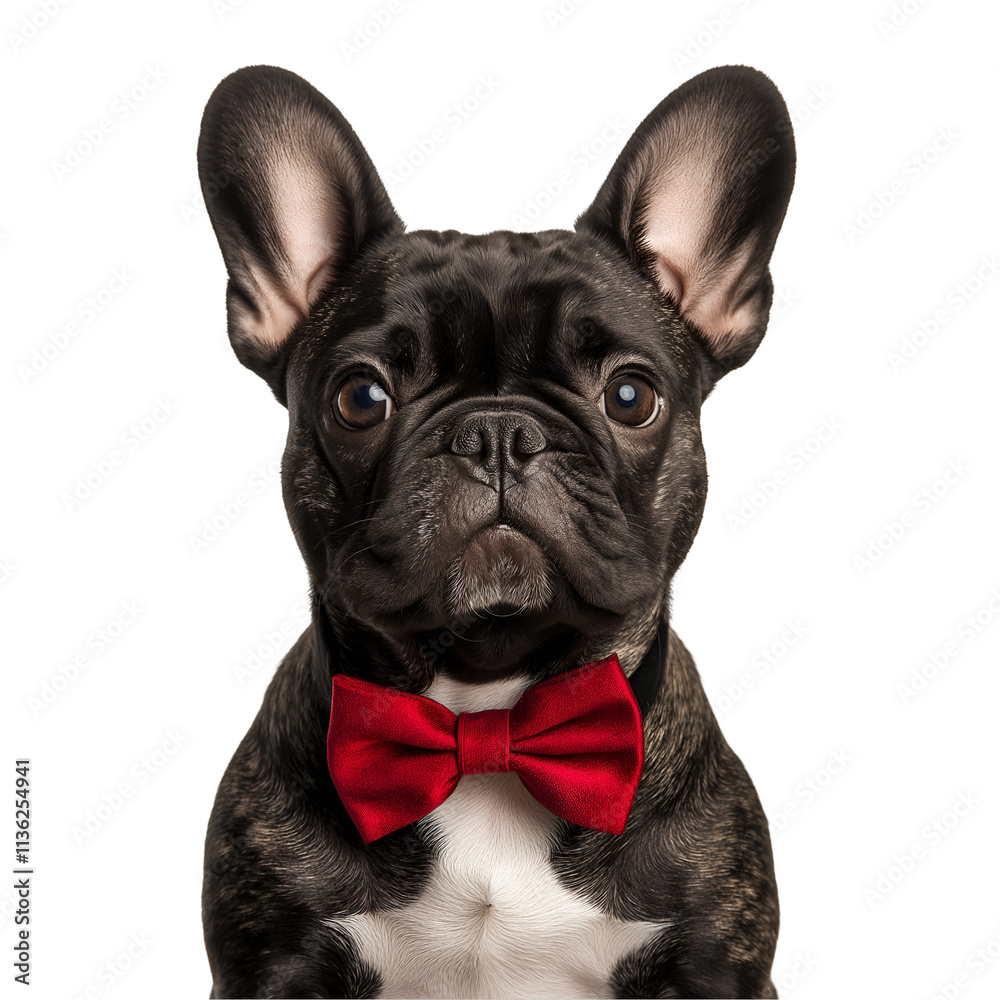 French bulldog wearing a red bow tie, isolated on a cutout. Isolated on transparent background cutout French bulldog wearing a red bow tie, isolated on a cutout. Isolated on transparent background cutout