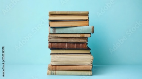 stack of books isolated on blue background or white background