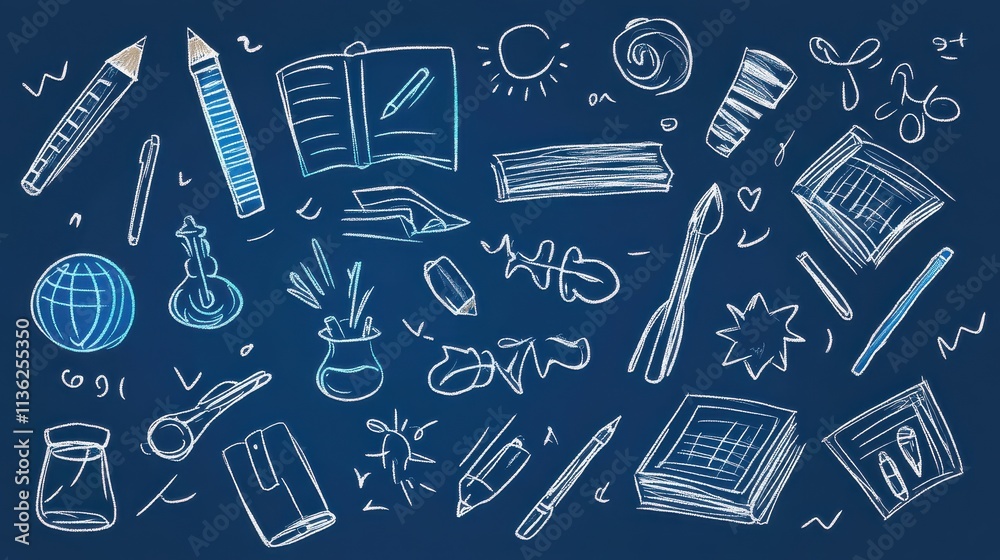 Creative Doodle Elements on Dark Background Creative Doodle Elements on Dark Background
