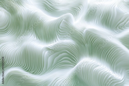 Abstract White and Green Wavy 3D Rendered Background
