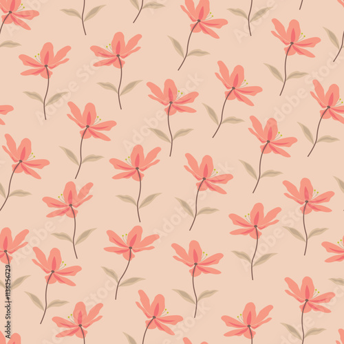 Floral seamless pattern. Surface design of stylized pink wildflowers