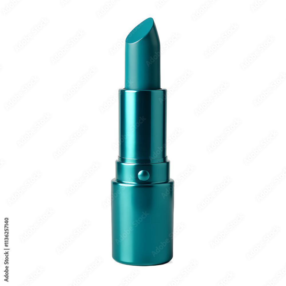 Front view of a teal lipstick bottle with no labels isolated on a white transparent background. Front view of a teal lipstick bottle with no labels isolated on a white transparent background.