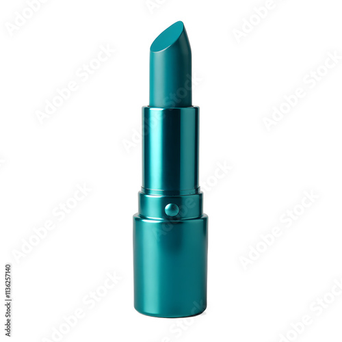 Front view of a teal lipstick bottle with no labels isolated on a white transparent background.