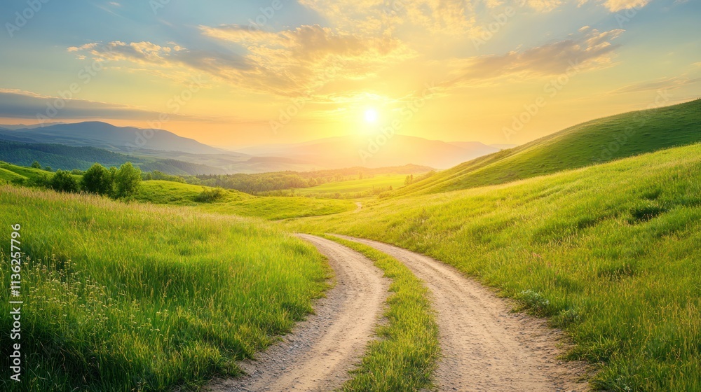 Sunset Country Road: A Serene Landscape Sunset Country Road: A Serene Landscape