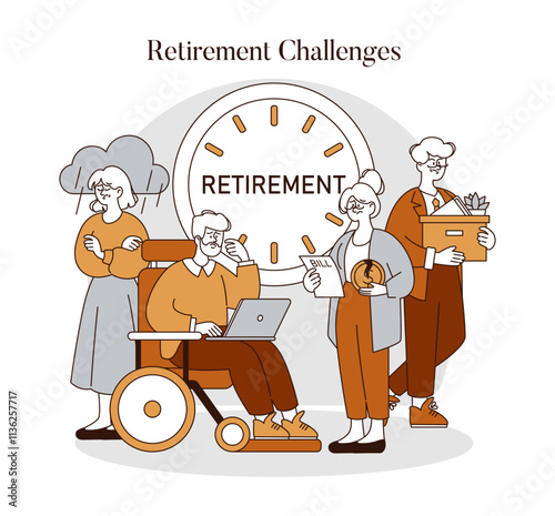 Retirement Challenges. Flat Vector Illustration
