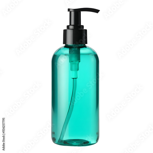 Front view of a teal styling gel bottle with no labels isolated on a white transparent background.