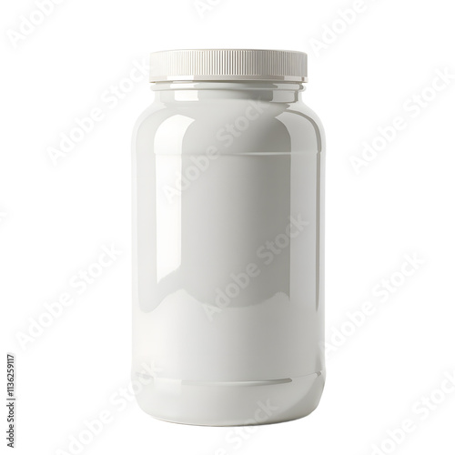 Front view of a white opaque bath salt jar with no labels isolated on a white transparent background.