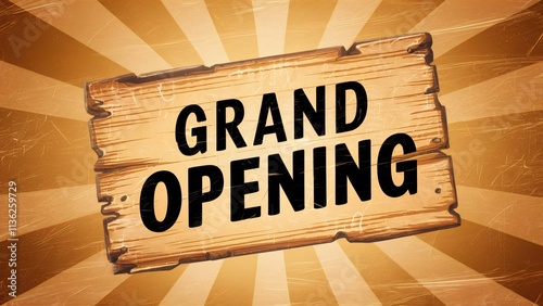 Grand Opening Wooden Sign Announcement Retro Design photo