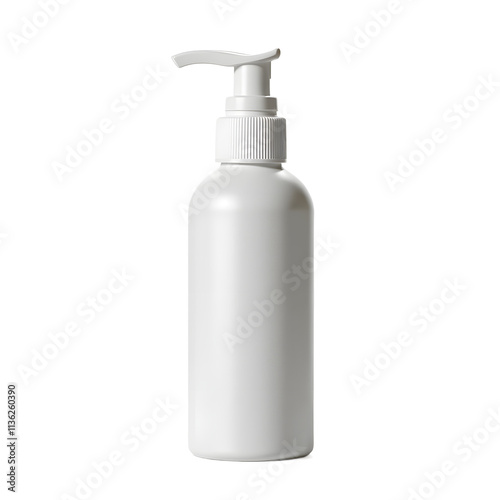 Front view of a white opaque setting spray bottle with no labels isolated on a white transparent background.